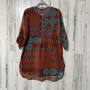 Olive Hill Tunic Dress - Red and Blue